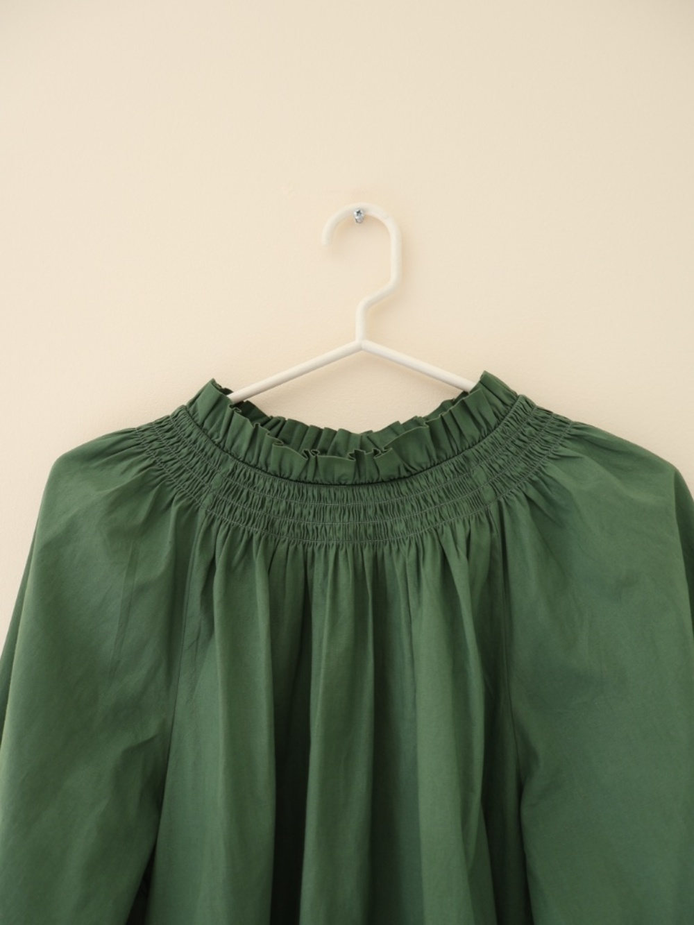 J.Crew Green Cotton Peasant Smocked Neck Long Sleeve Blouse Top Gathered Boho XL - Picture 2 of 8